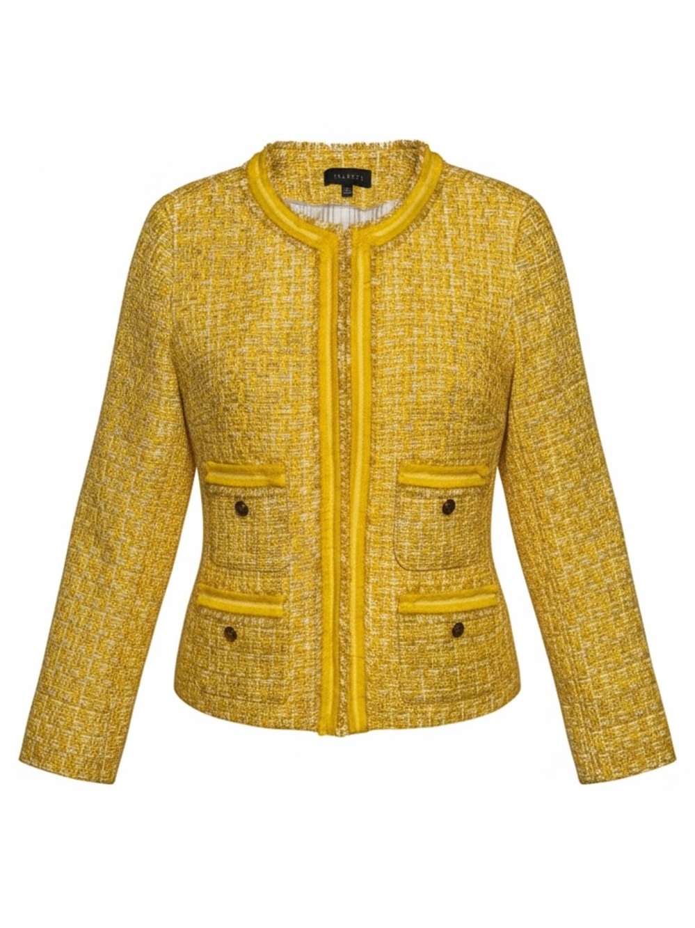 Talbots Bright Yellow Tweed Fringe-Trim Cropped Blazer